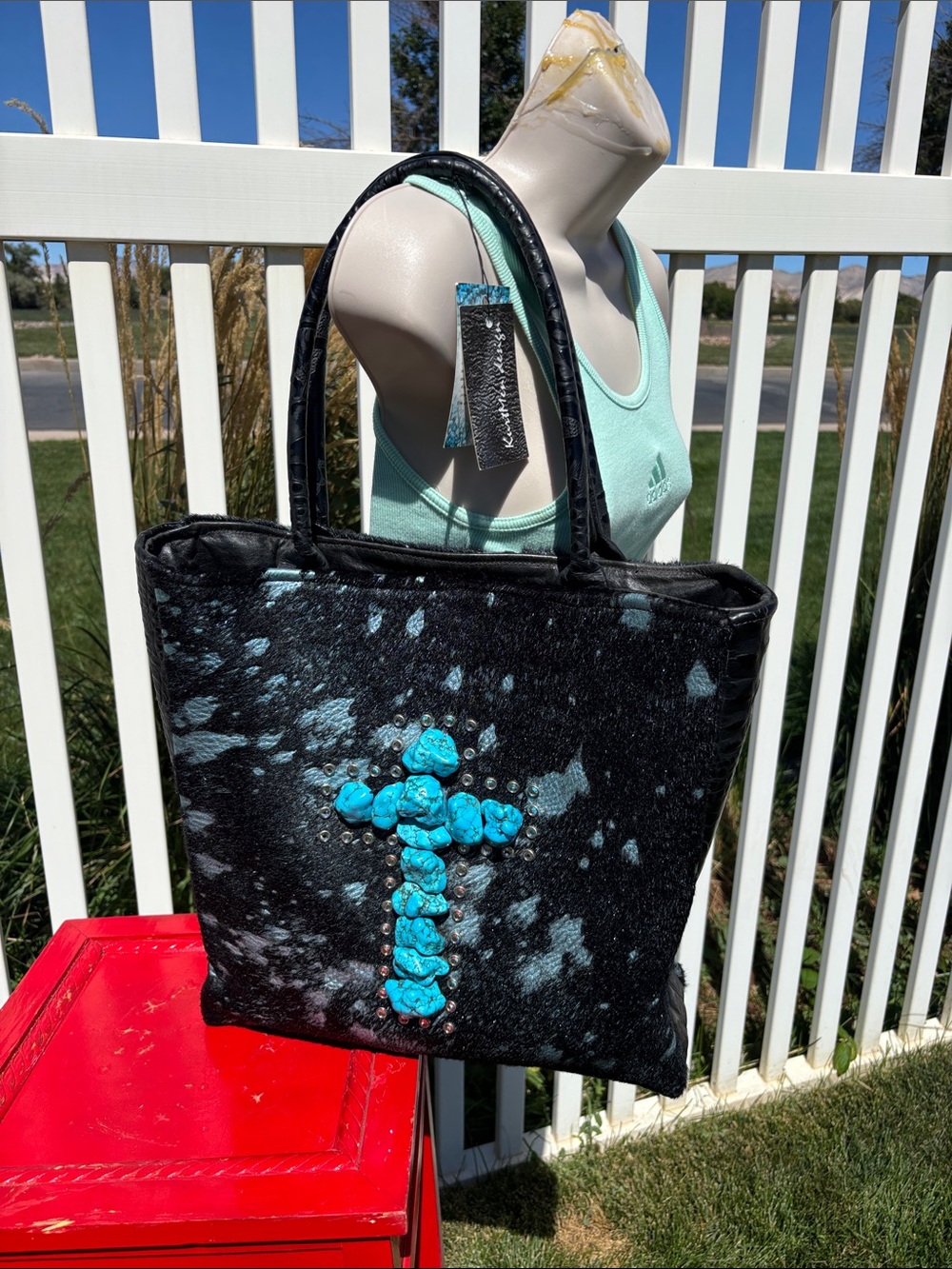 Kurtmen Design Hide on Hair Leather Cross Design Bag with Stones & Bling NWT